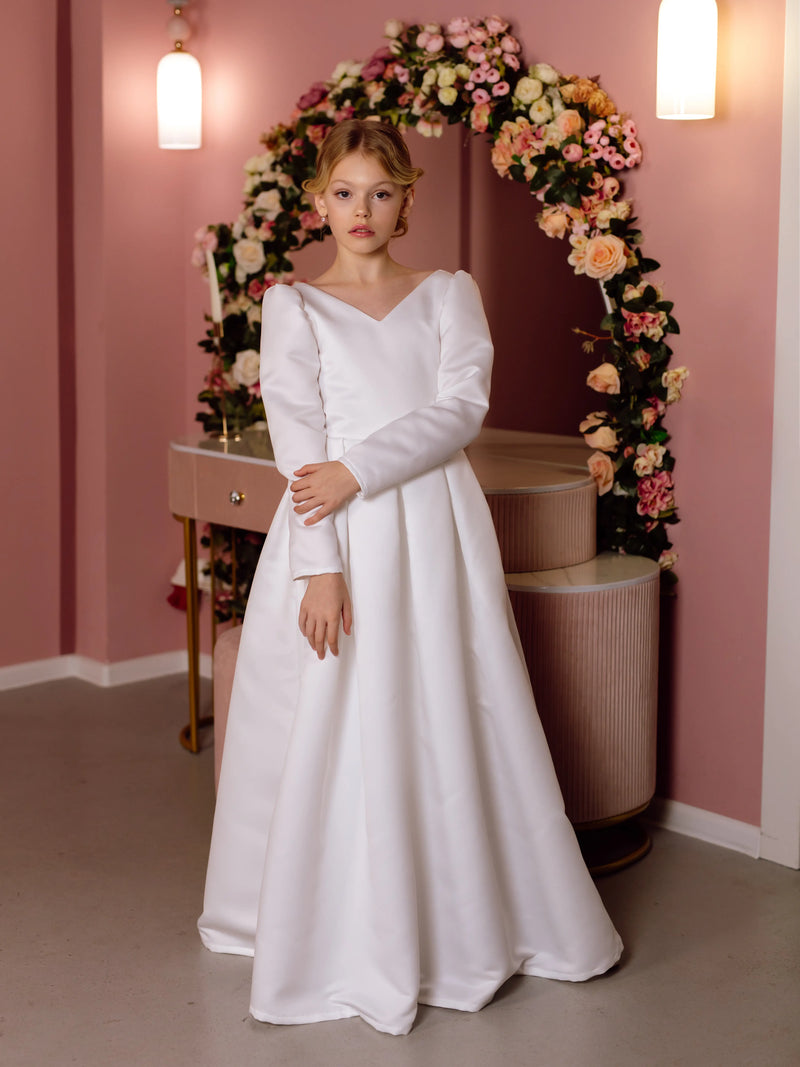 Angelina satin flower girl dress