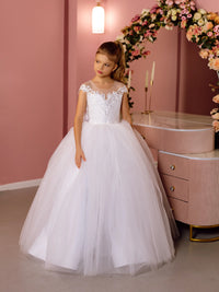 Sandra without sleeves lace tulle flower girl dress