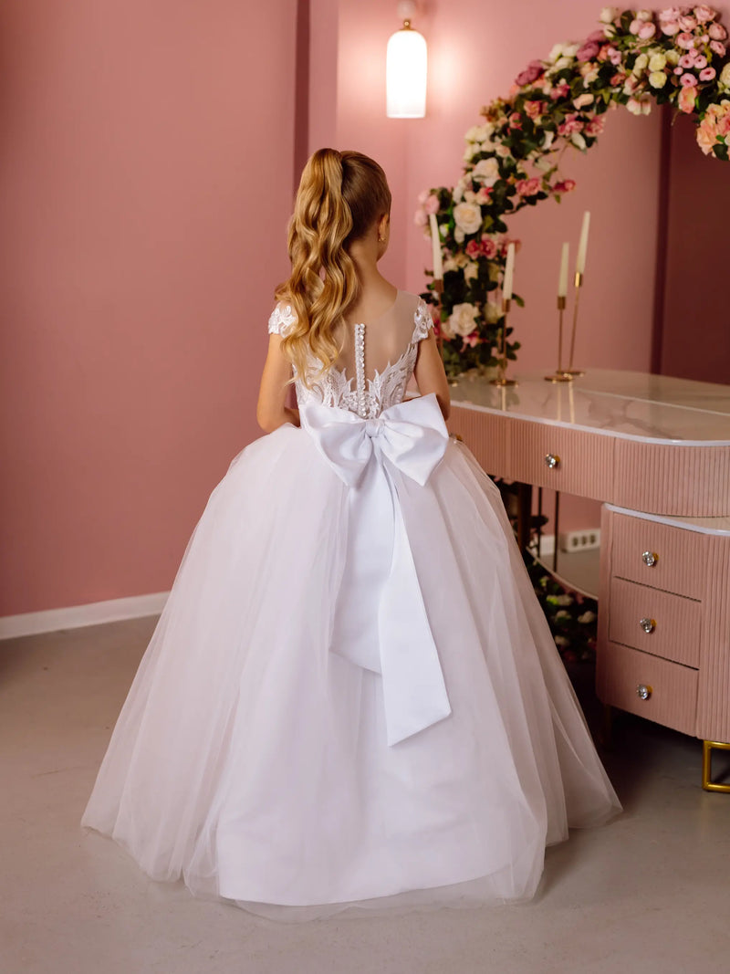 Sandra without sleeves lace tulle flower girl dress