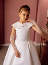 Evelina with sleeves and a collar satin flower girl dress