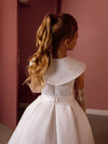 Evelina with sleeves and a collar satin flower girl dress