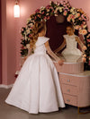 Evelina with sleeves and a collar satin flower girl dress