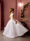 Evelina with sleeves and a collar satin flower girl dress