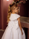 Evelina with sleeves and a collar satin flower girl dress