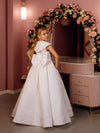 Evelina with sleeves and a collar satin flower girl dress