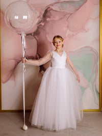 Pearl satin flower girl dress