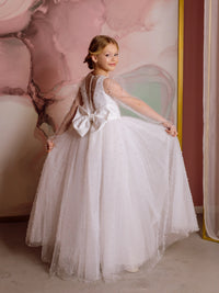 Pearl satin flower girl dress