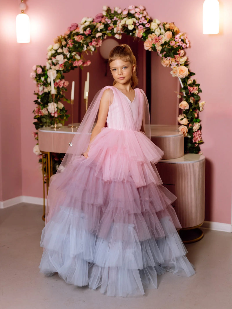 Rainbow tulle flower girl dress