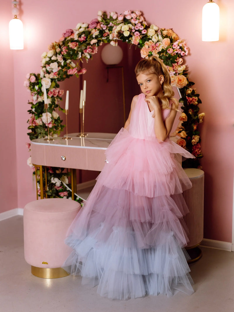 Rainbow tulle flower girl dress