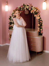 Pearl satin flower girl dress