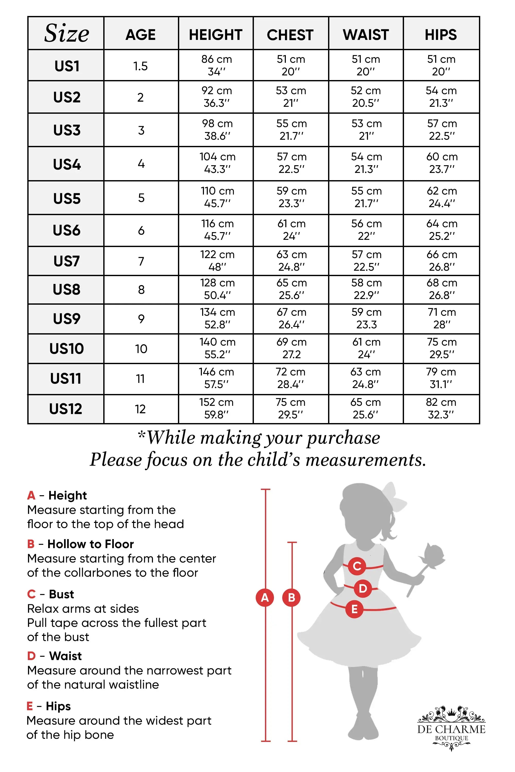 Size Chart for Women & Girls Boutique De harme Size Chart for Women & Girls Boutique De harme