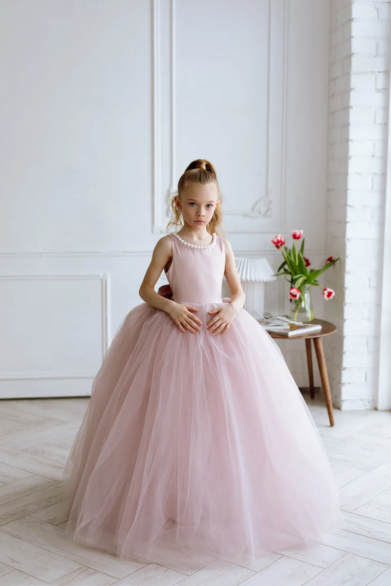 Fiona satin flower girl dress for weddings, communions and birthday parties