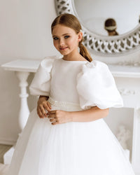 Belle with tulle skirt flower girl dress