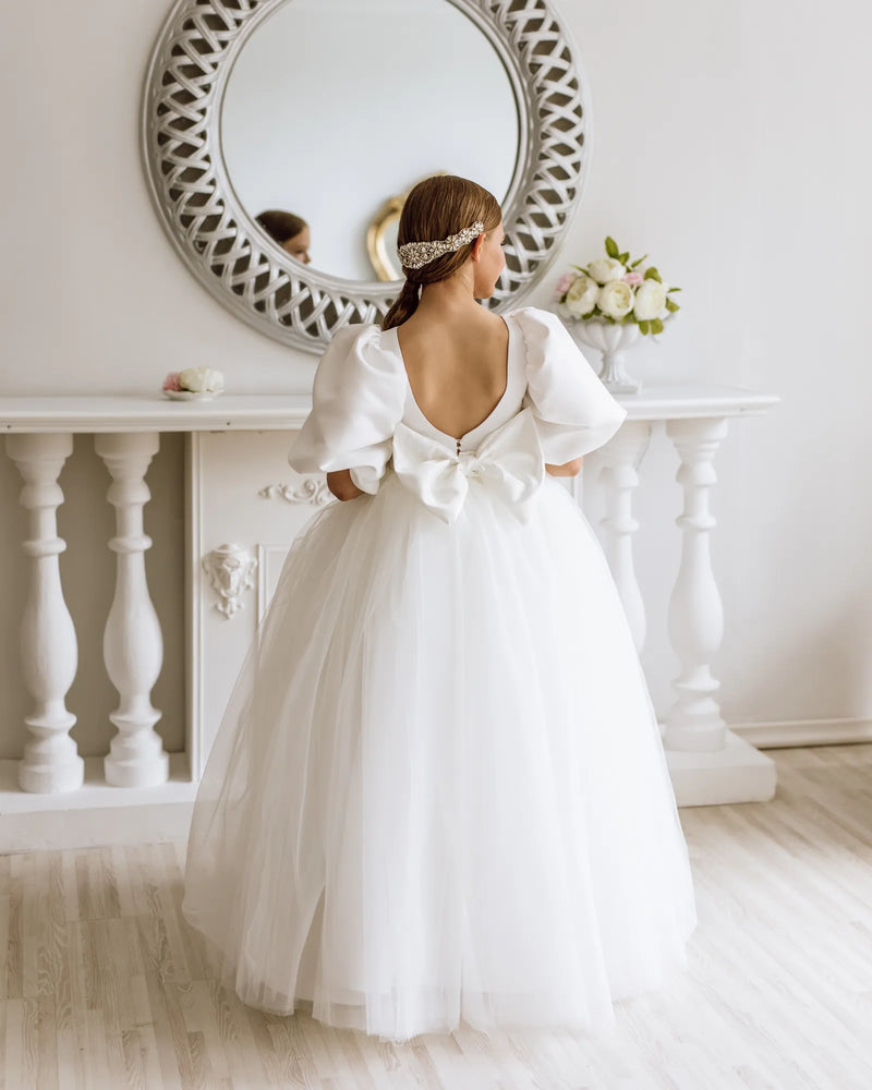 Belle with tulle skirt flower girl dress