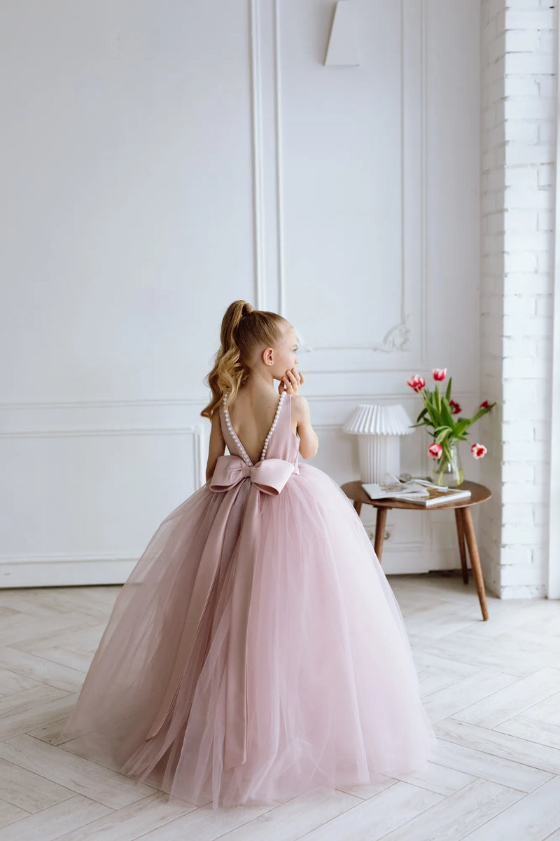 Fiona satin flower girl dress for weddings, communions and birthday parties