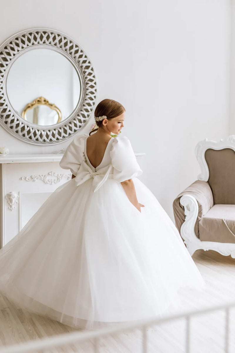 Belle with tulle skirt flower girl dress