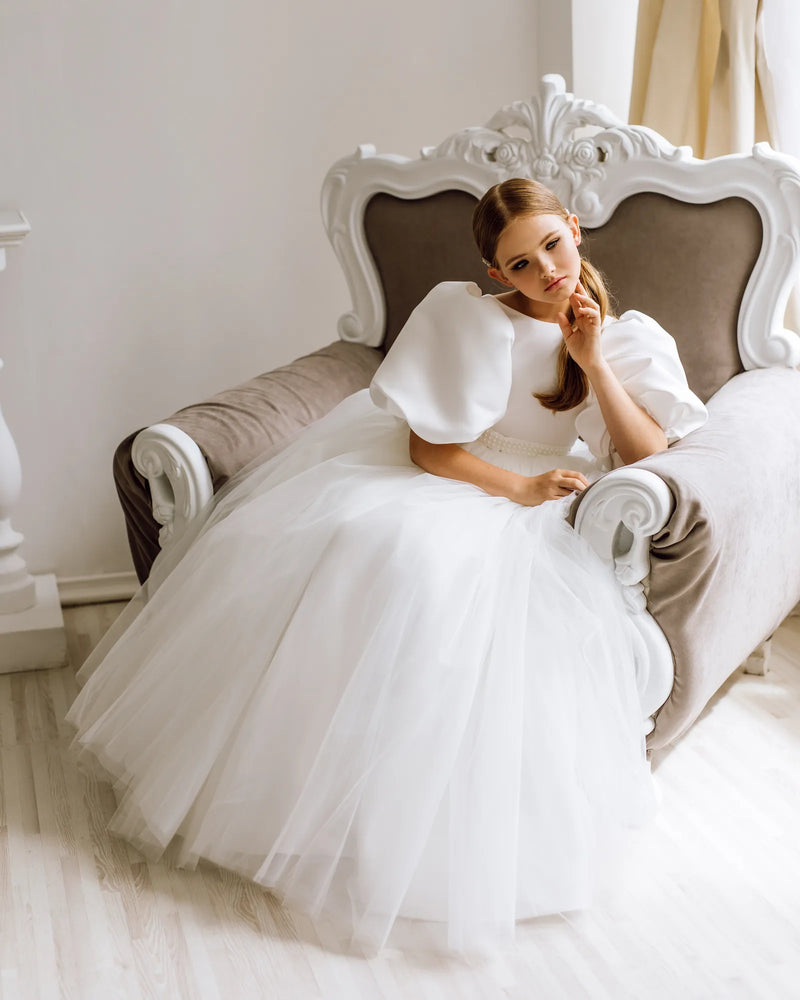 Belle with tulle skirt flower girl dress