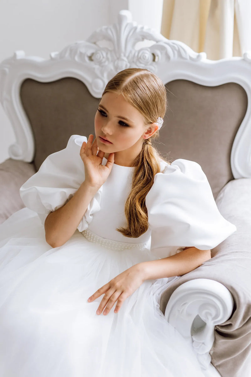 Belle with tulle skirt flower girl dress