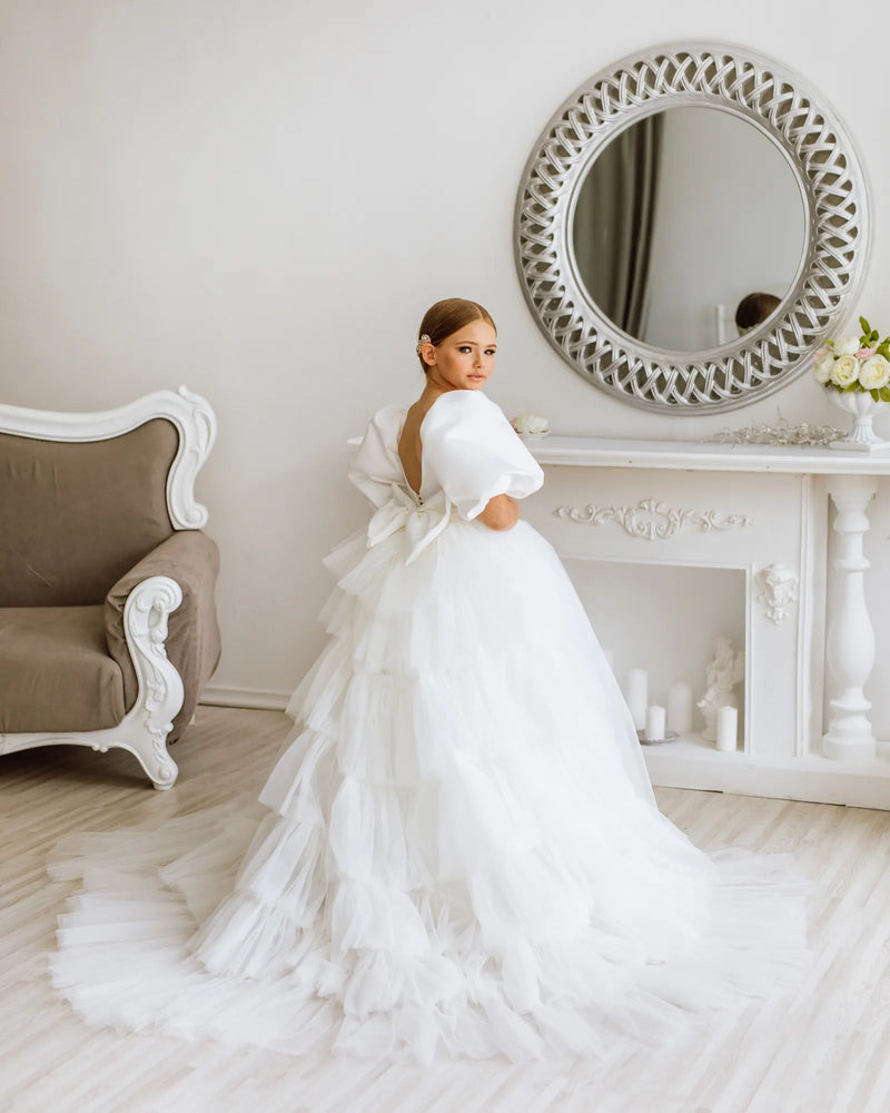 Belle with tulle skirt flower girl dress