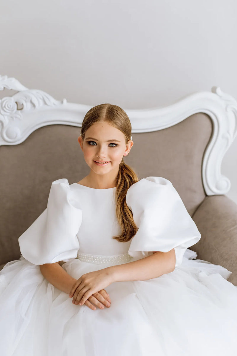 Belle with tulle skirt flower girl dress