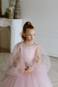 Fiona with sleeves satin flower girl dress