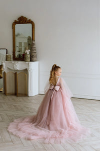 Fiona with sleeves satin flower girl dress