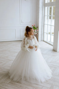 Odetta with sleeves tulle flower girl dress