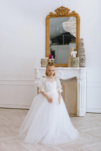 Odetta with sleeves tulle flower girl dress