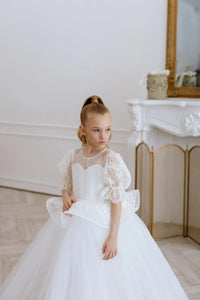 Odetta with sleeves tulle flower girl dress