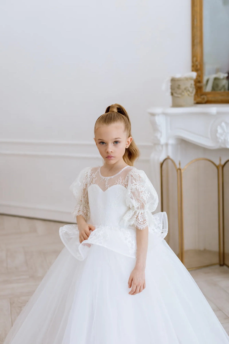 Odetta with sleeves tulle flower girl dress