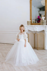 Odetta with sleeves tulle flower girl dress