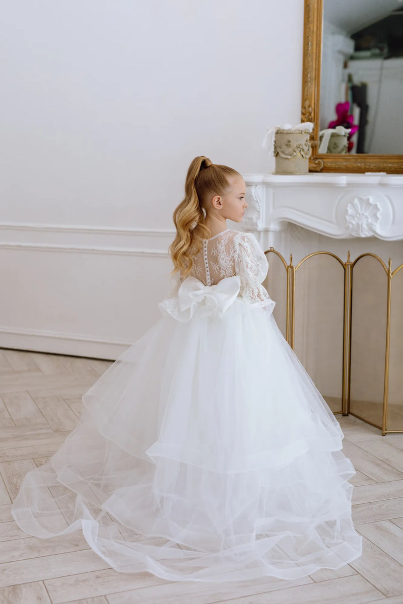 Odetta with sleeves tulle flower girl dress