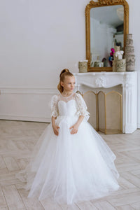 Odetta with sleeves tulle flower girl dress