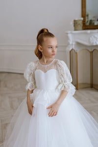 Odetta with sleeves tulle flower girl dress