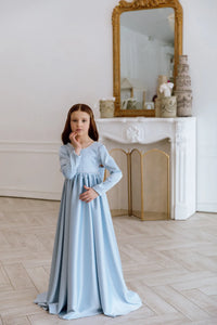 Miranda satin flower girl dress for weddings, communions and birthday parties