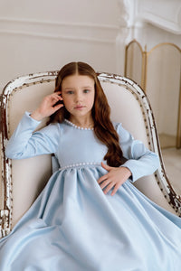 Miranda satin flower girl dress for weddings, communions and birthday parties