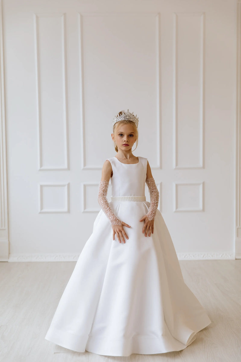 Evelina without the bow satin flower girl dress