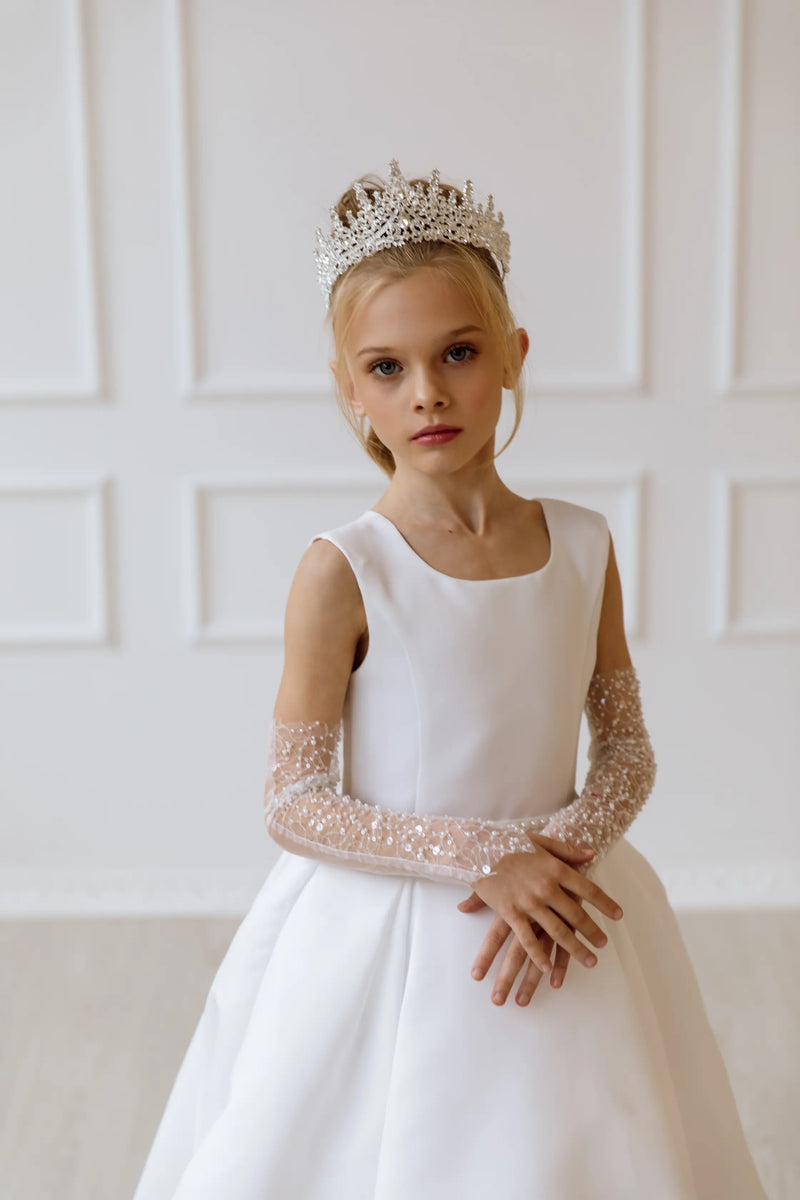 Evelina without the bow satin flower girl dress