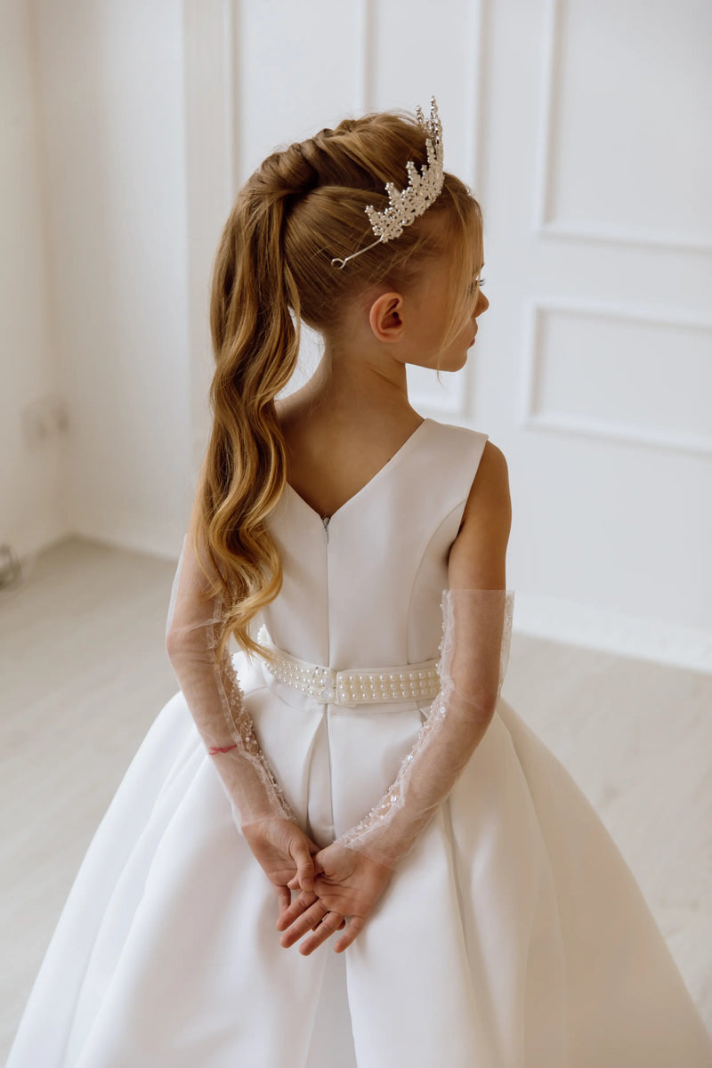 Evelina without the bow satin flower girl dress