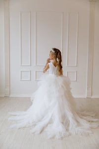 Evelina without the bow satin flower girl dress