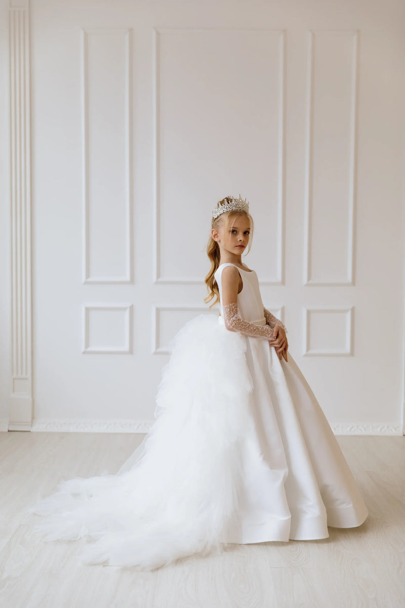 Evelina without the bow satin flower girl dress