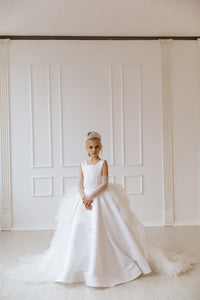 Evelina without the bow satin flower girl dress