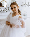 Pearl satin flower girl dress