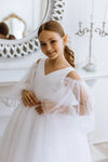 Pearl satin flower girl dress