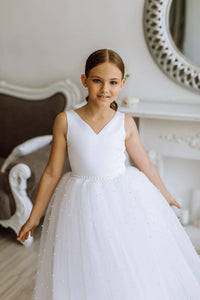 Eli satin flower girl dress