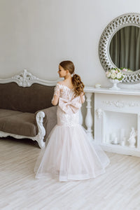 Versailles with the sleeves tulle lace satin flower girl dress