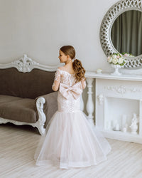 Versailles with the sleeves tulle lace satin flower girl dress