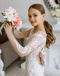 Versailles with the sleeves tulle lace satin flower girl dress