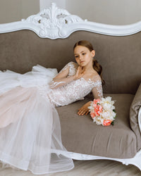 Versailles with the sleeves tulle lace satin flower girl dress