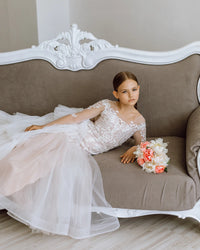 Versailles with the sleeves tulle lace satin flower girl dress